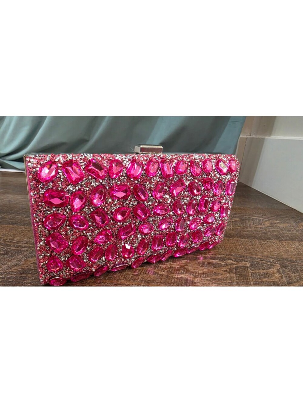 Elegant Pink Rhinestone Clutch Evening Bag Sparkling Hard Case